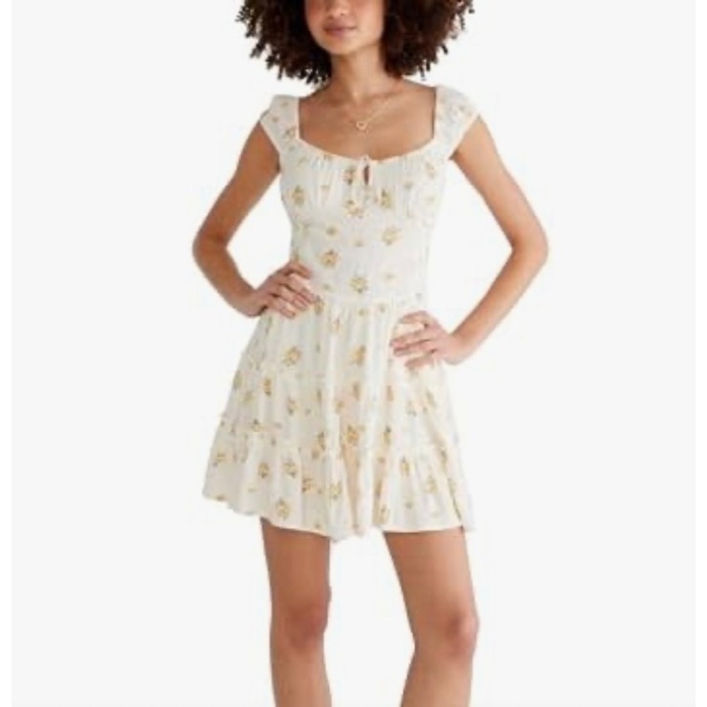 Aeropostale Floral Smocked Tiered Romper Dress Cream Yellow XL